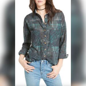Free People Women’s Shore Vibes Button Down - Green Black - Size M